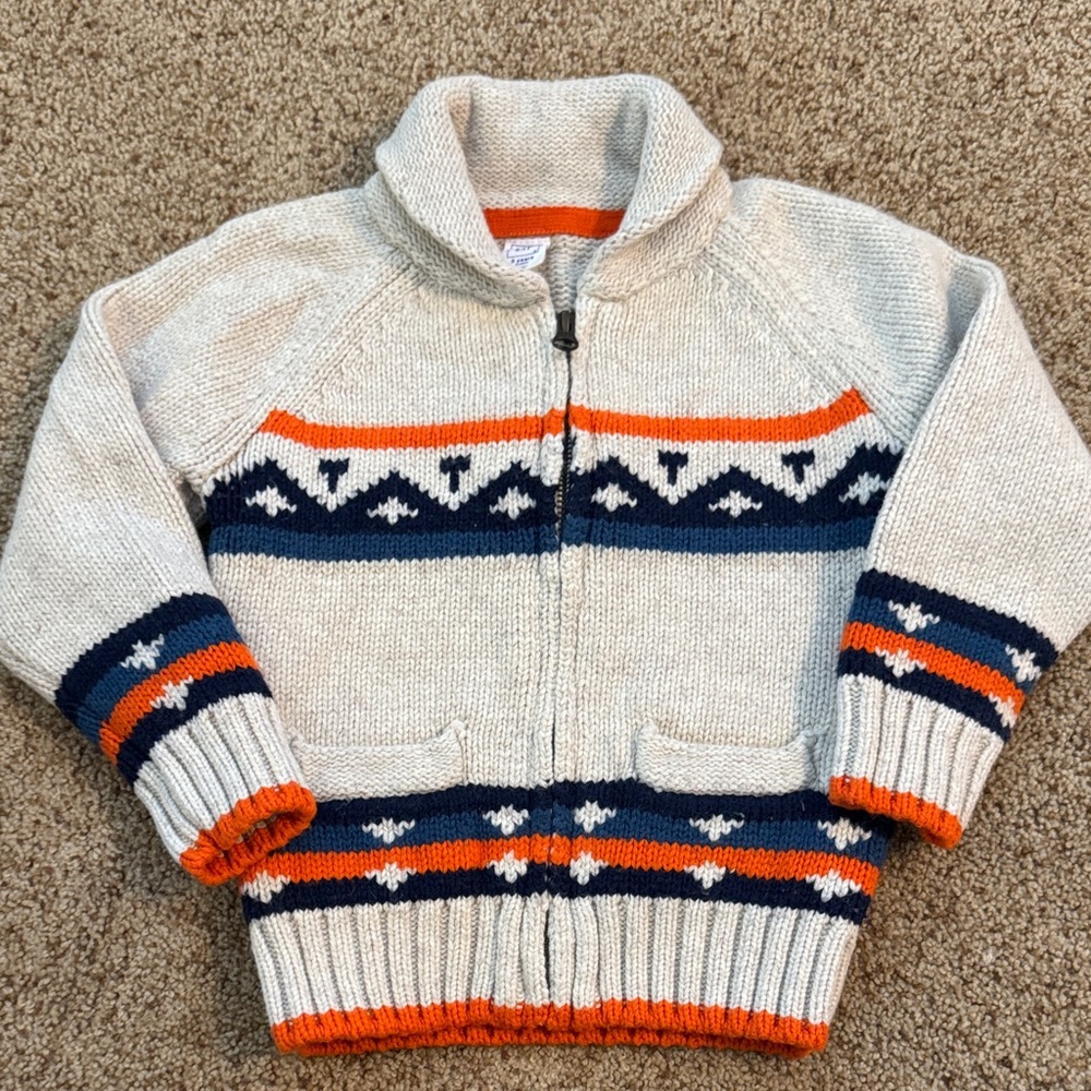GAP Kids Cream Sweater with Navy and Orange Accents